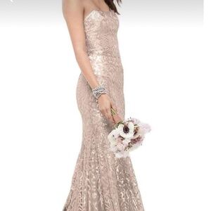 Wtoo Talisa Sequence Mesh Strapless Gown Latte Color Size 0XL Or Size 0